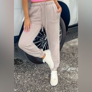 Zenana ash mocha fleece lined acid wash Jogger Pants